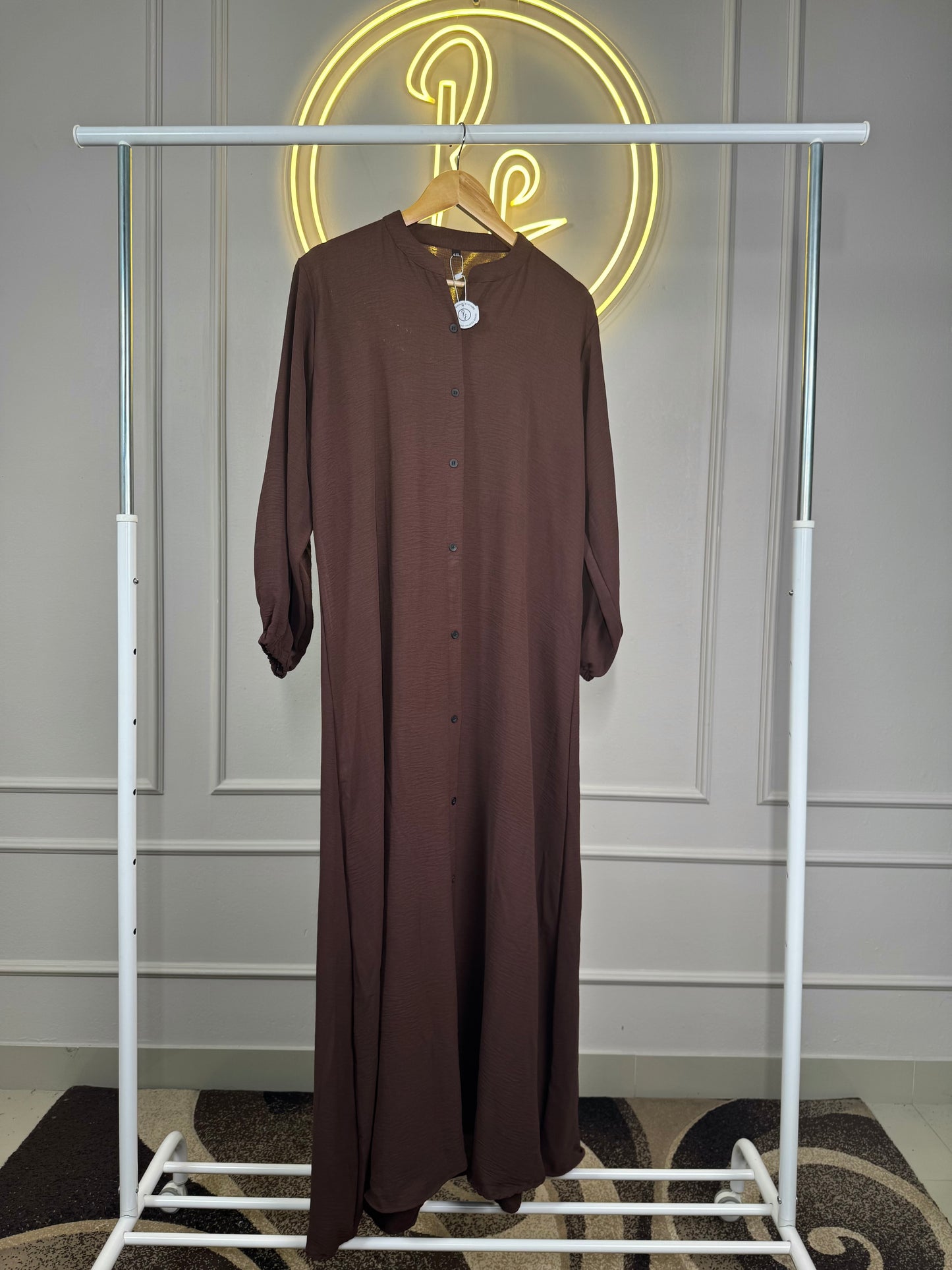 Brown CEY Maxi Dress – 55” Length | Fits Up To 4XL | Balloon Sleeve | Premium Imported Fabric