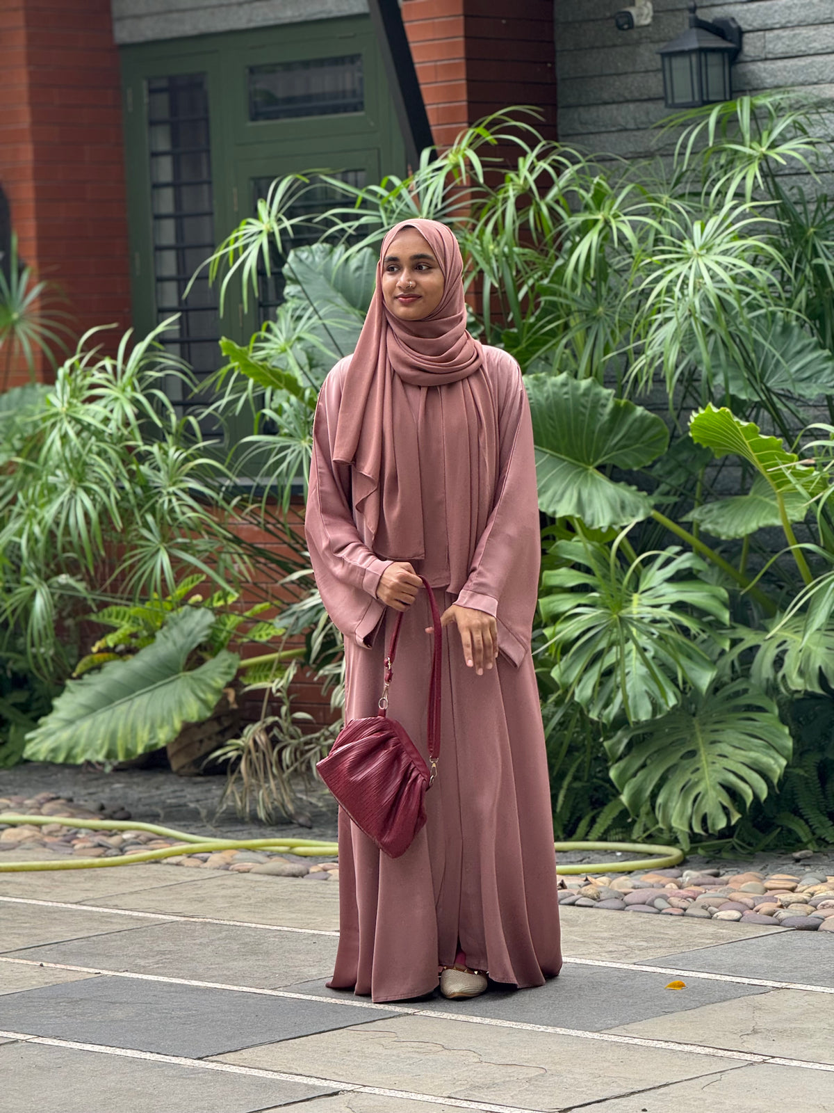 Imported TikTok Abaya with Malaysian Hijab – Rose Gold, view 2 – RF Abayas & Hijabs