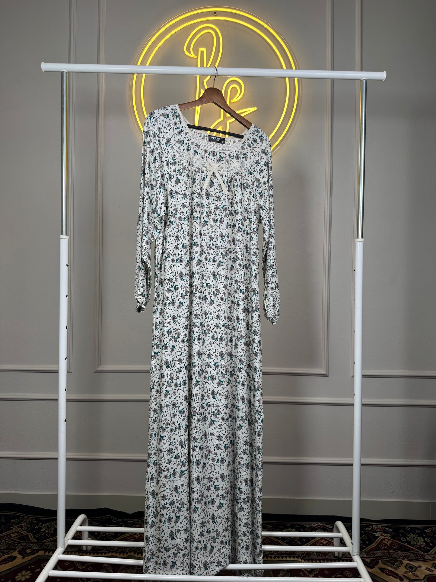 Women’s Floral Print Dubai Maxi Dress in Imported Rayon Fabric – 55 Inch Long Modest Dress with Balloon Sleeves Fit Up to XXL
