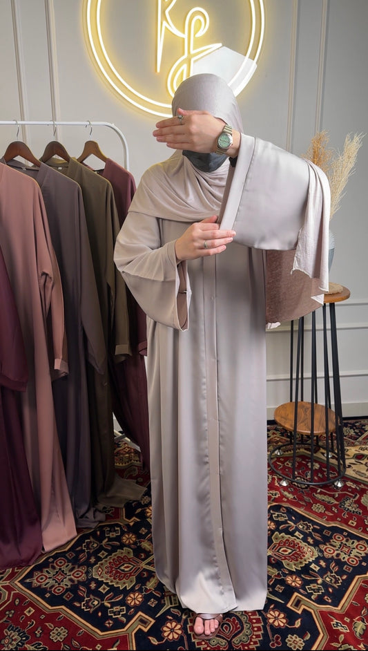 Imported TikTok Abaya with Matching Malaysian Georgette Hijab – Light Taupe