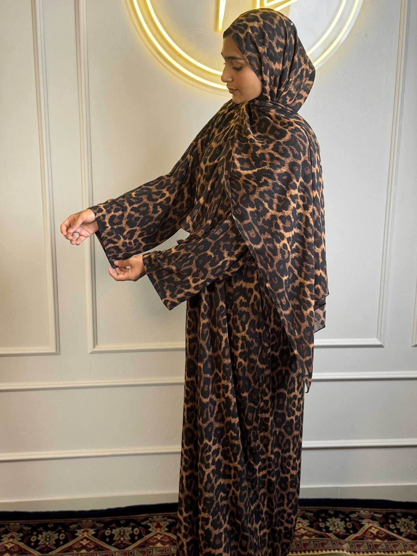 Animal Printed Chiffon Abaya with Matching Shawl