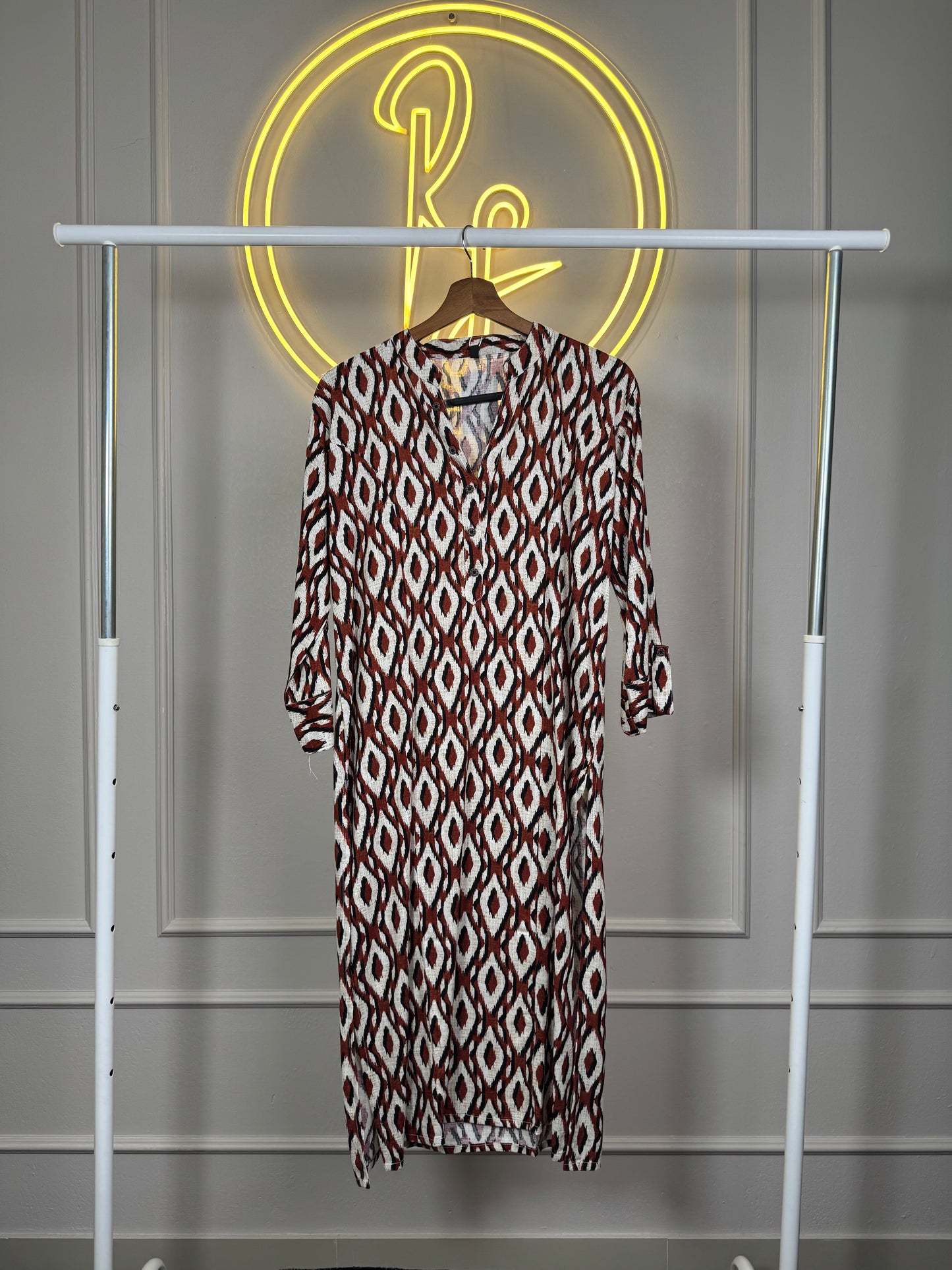 Women’s Printed Cotton Kurtha with Princess Cut – 44 Inch Long Modest Kurti in L & XXL