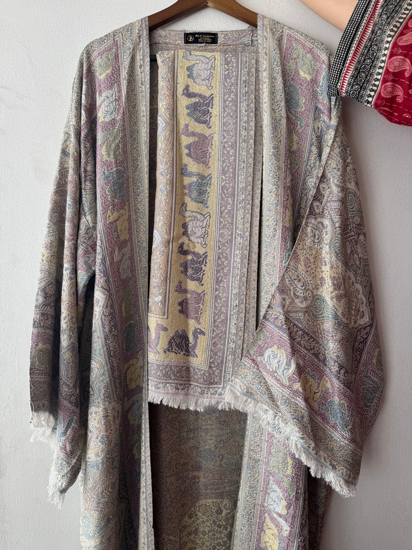 Pashmina Printed Abaya Set with Shrug & Shawl – Dusty Mauve Multi Coloured - Abaya - RF Abayas
