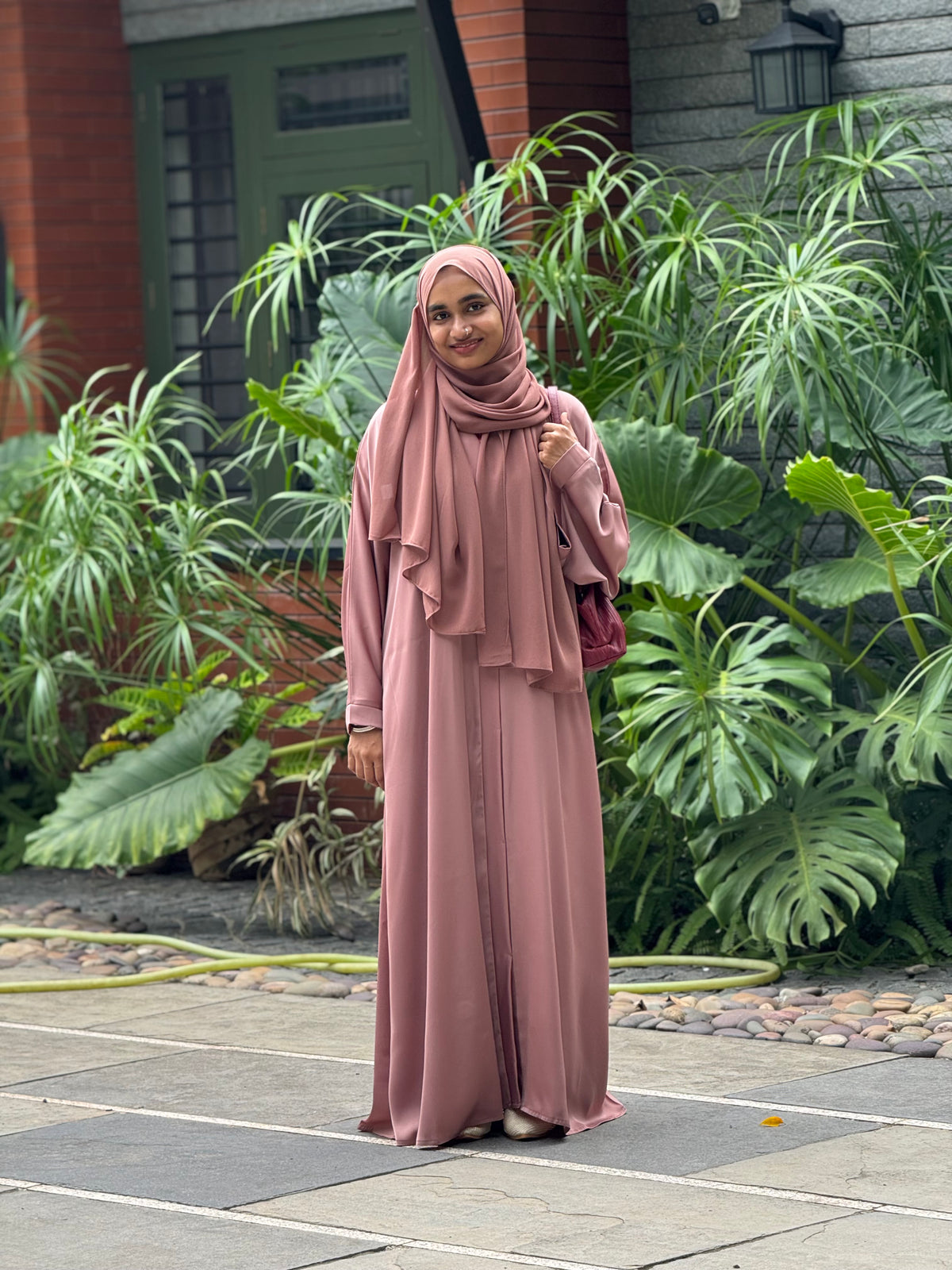 Imported TikTok Abaya with Malaysian Hijab – Rose Gold, view 5 – RF Abayas & Hijabs