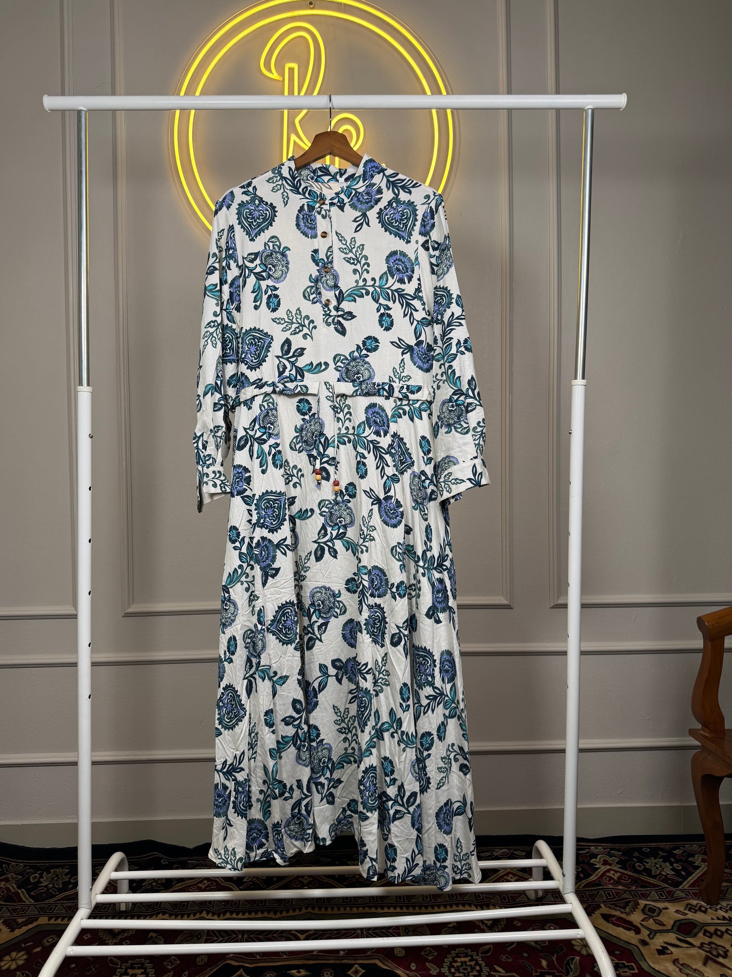 Dubai Imported Printed Maxi Dress – Linen Slub Cotton | Summer Friendly | XL - 51” Length