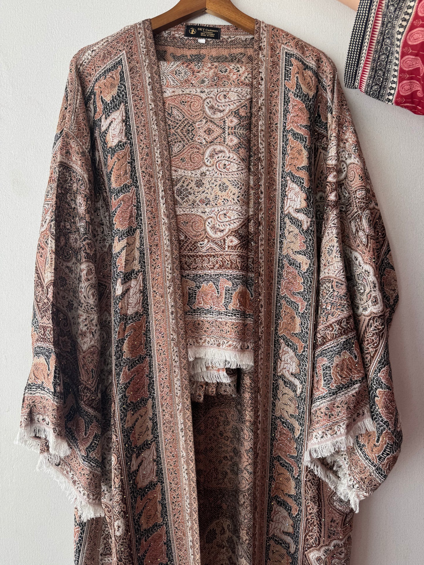 Pashmina Printed Abaya Set with Shrug & Shawl – Brown Shade