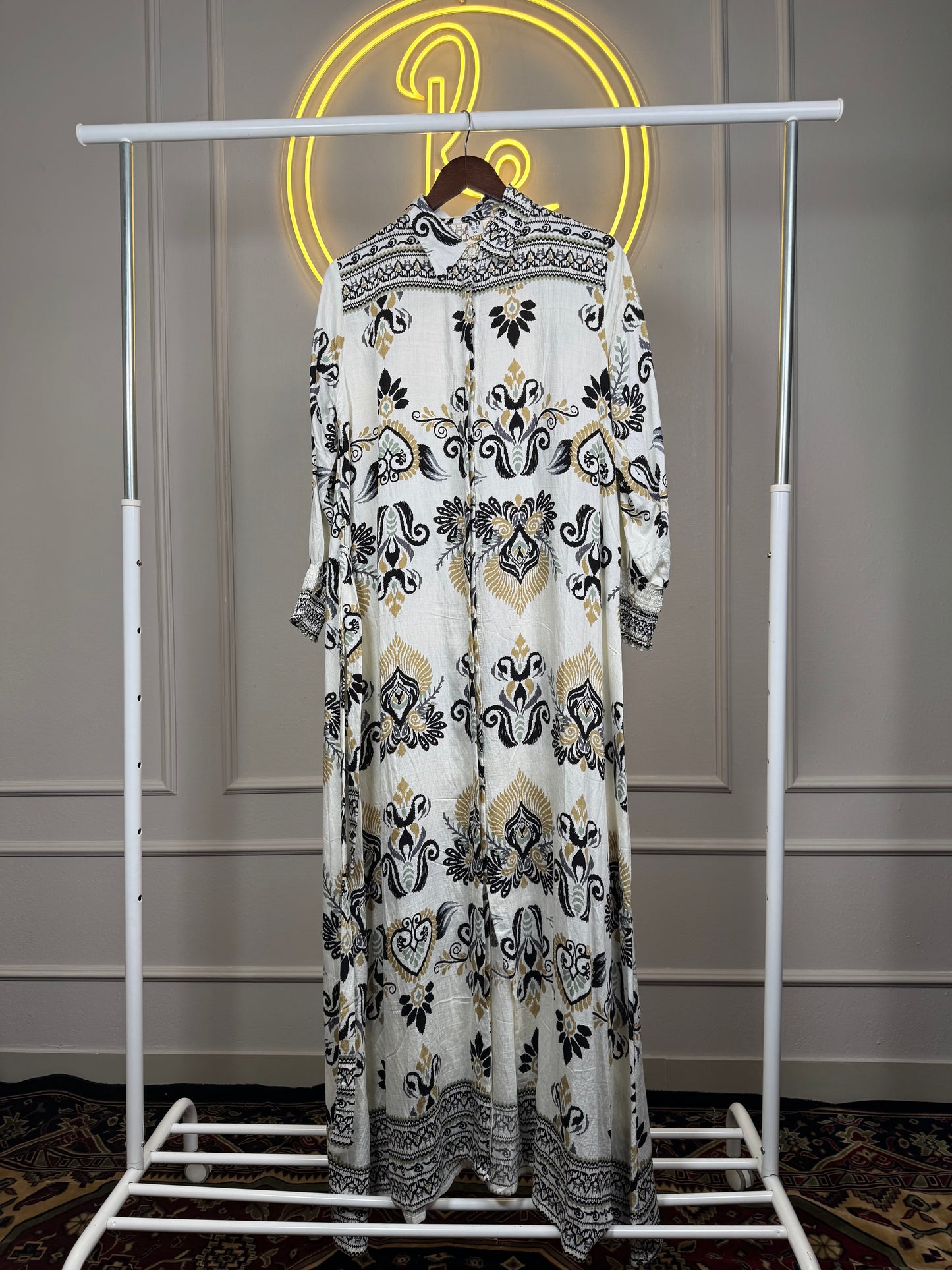 Women’s Printed Cotton Slub Maxi Dress – 56 Inch Long Modest Flowy Dress Fit Up to XL