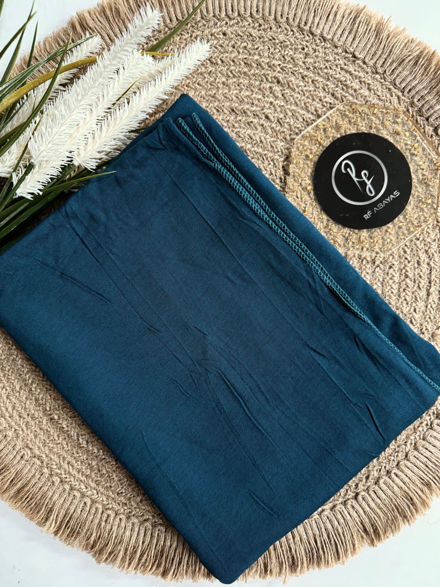 RF Abayas bamboo jersey hijab in soft, breathable fabric, draped elegantly with a smooth, natural look.