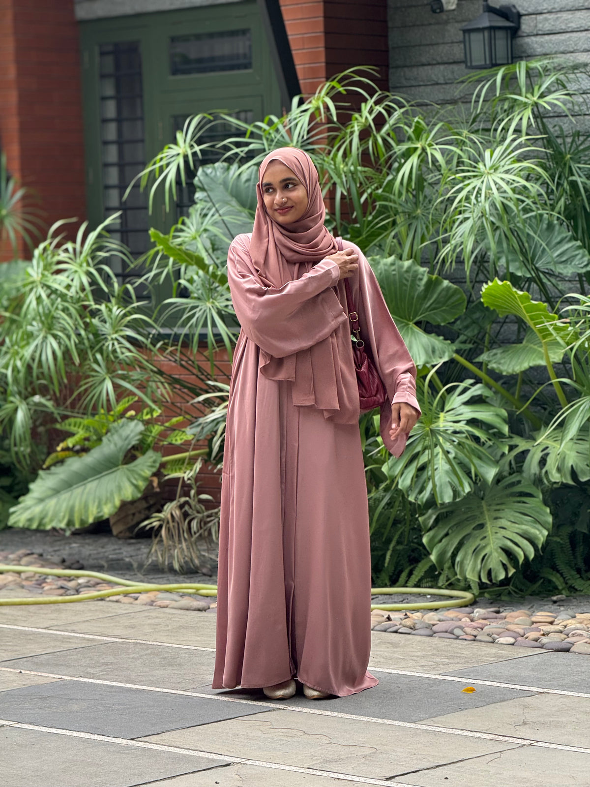 Imported TikTok Abaya with Malaysian Hijab – Rose Gold, view 3 – RF Abayas & Hijabs