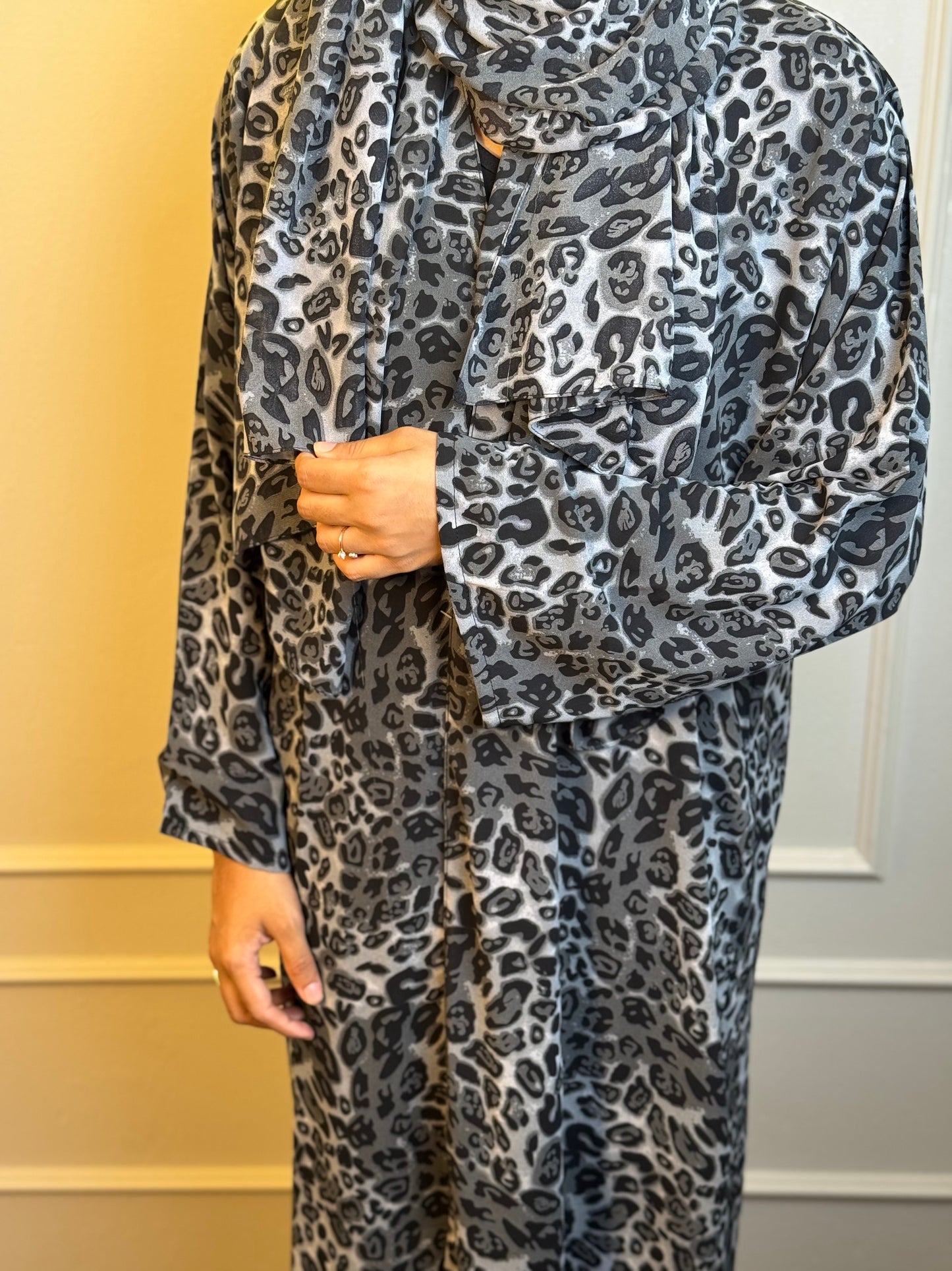 Midnight Luxe Chiffon Abaya with Shawl