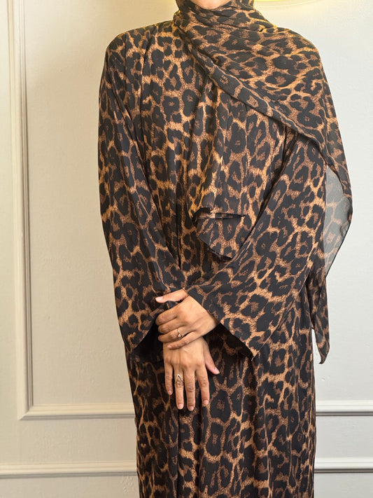 Animal Printed Chiffon Abaya with Matching Shawl