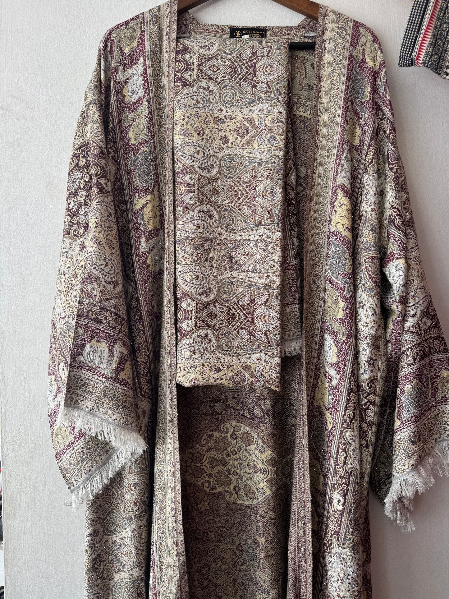 Pashmina Printed Abaya Set with Shrug & Shawl – Eggplant