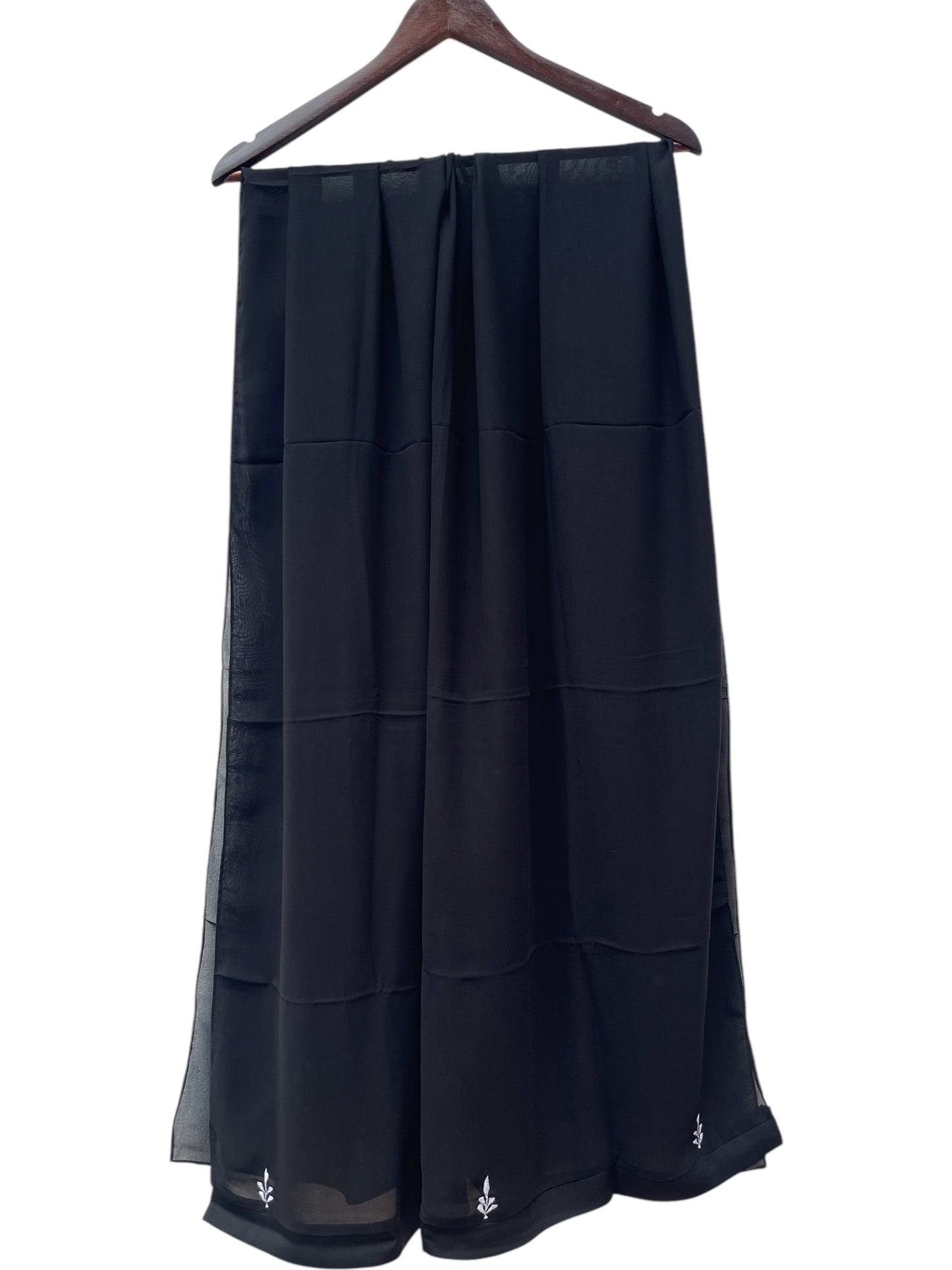 Black TikTok Abaya with White Embroidery - RF Abayas