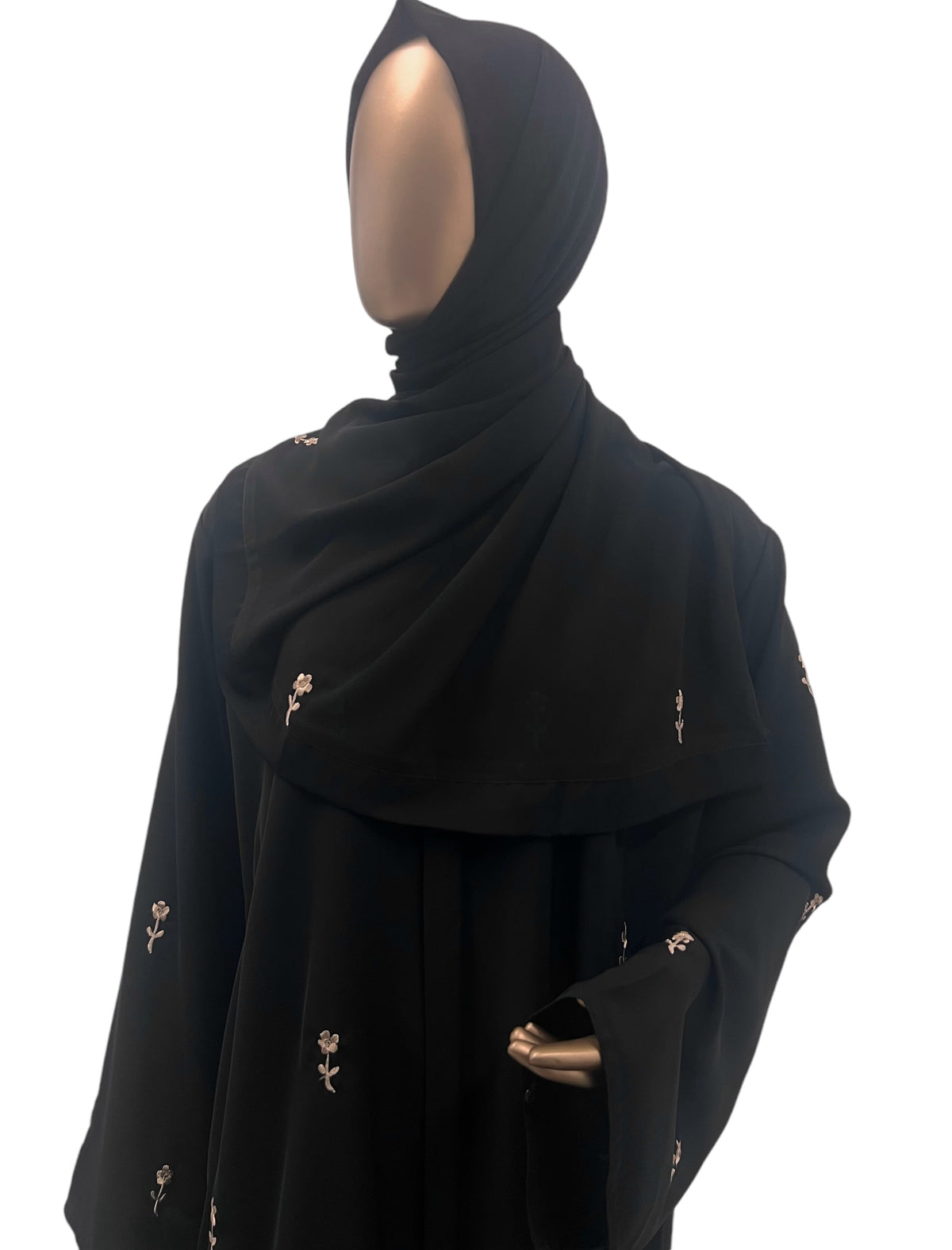 Floral Embroidered Korean Nida Abaya, view 3 – RF Abayas & Hijabs
