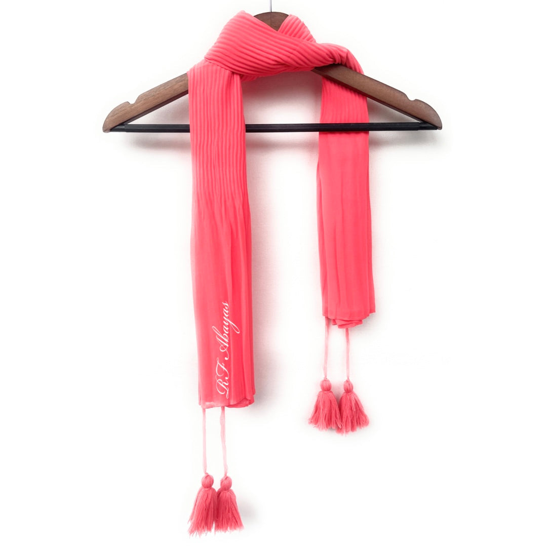 Half Pleated Chiffon Hijab with Tassels, view 2 – RF Abayas & Hijabs