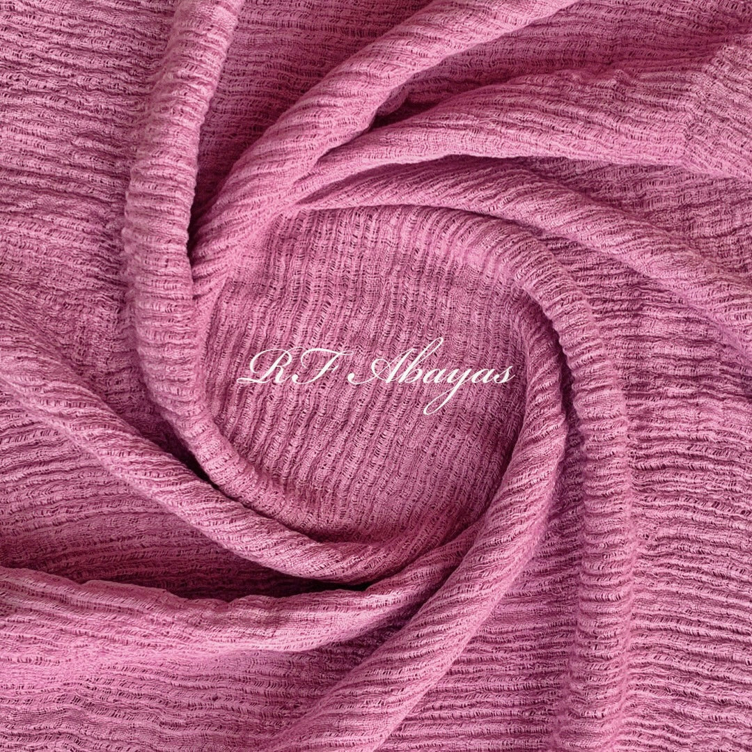 Heavy crinkled maroon cotton hijab by RF Abayas, showcasing soft, textured fabric and elegant drape.
