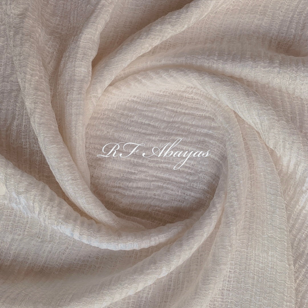 Heavy crinkled maroon cotton hijab by RF Abayas, showcasing textured, breathable fabric and elegant drape.