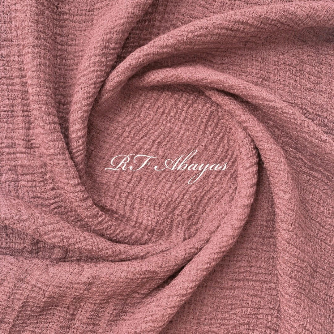 Heavy crinkled maroon cotton hijab by RF Abayas featuring textured, lightweight fabric and elegant drape.