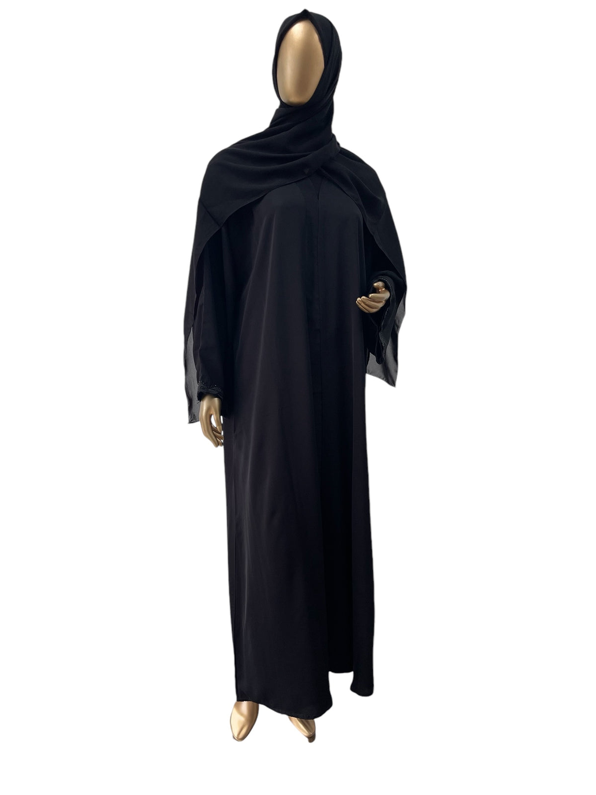 Korean Nida Abaya with Black bead lace work on sleeves - view 2 - RF Abayas & Hijabs