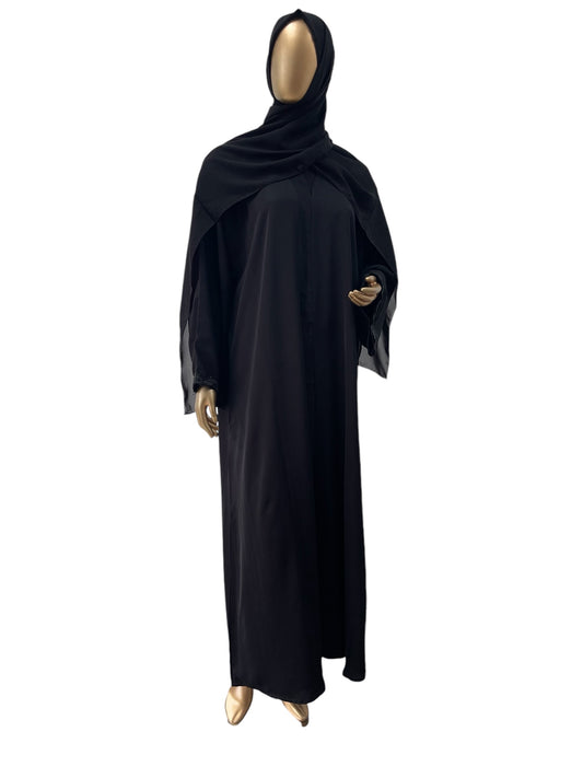 Korean Nida Abaya with Black bead lace work on sleeves - RF Abayas