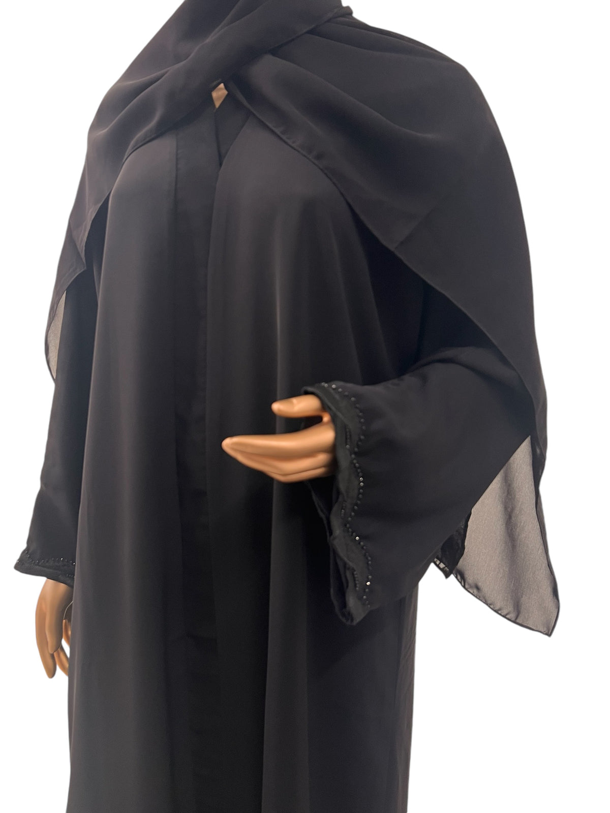 Korean Nida Abaya with Black bead lace work on sleeves - view 4 - RF Abayas & Hijabs