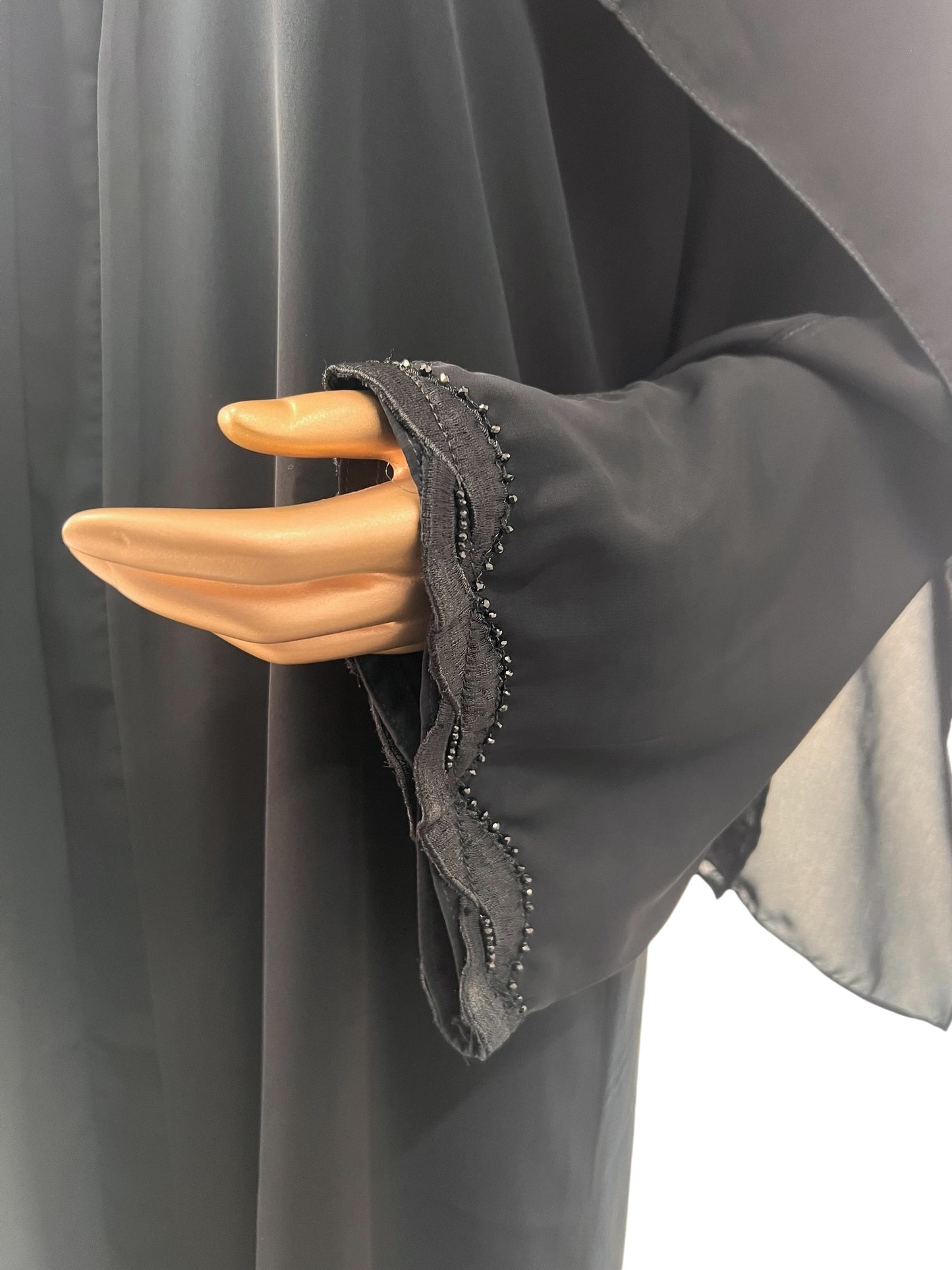 Korean Nida Abaya with Black bead lace work on sleeves - RF Abayas