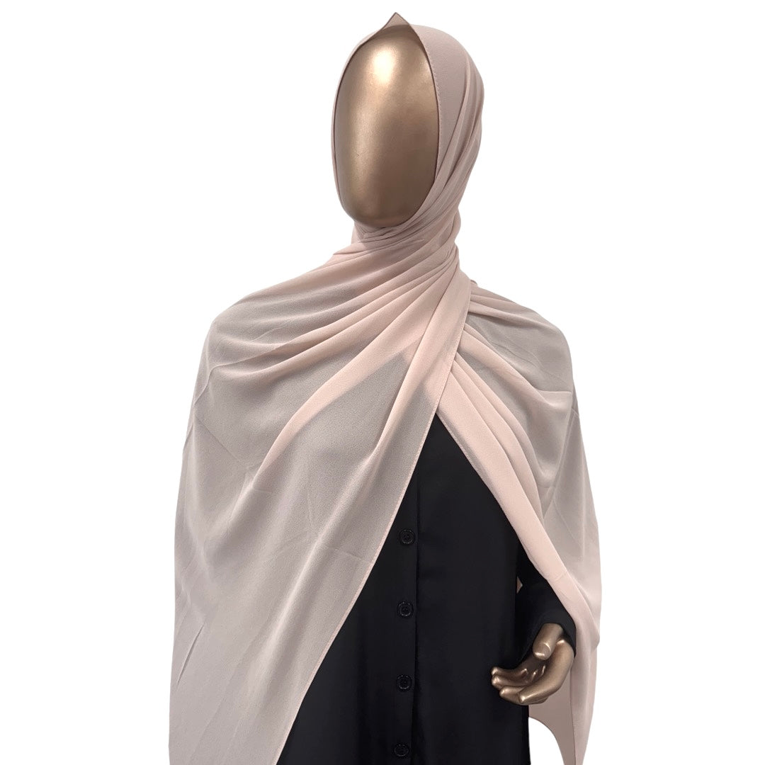 Malaysian Georgette hijab in camel color by RF Abayas, lightweight fabric with elegant drape for modest fashion.