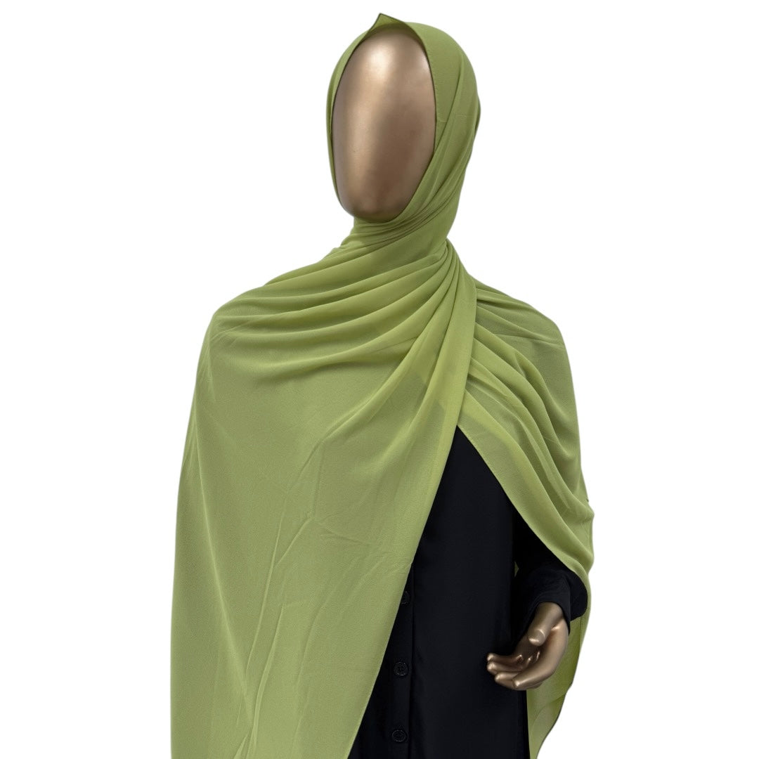 Malaysian Georgette ZR Hijab in camel color by RF Abayas, lightweight and elegant fabric with draped style.