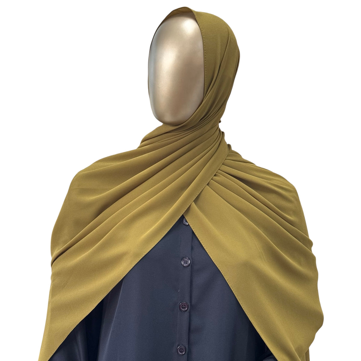 Malaysian Georgette ZR hijab in camel color by RF Abayas, showcasing lightweight, elegant fabric with drape and smooth texture.