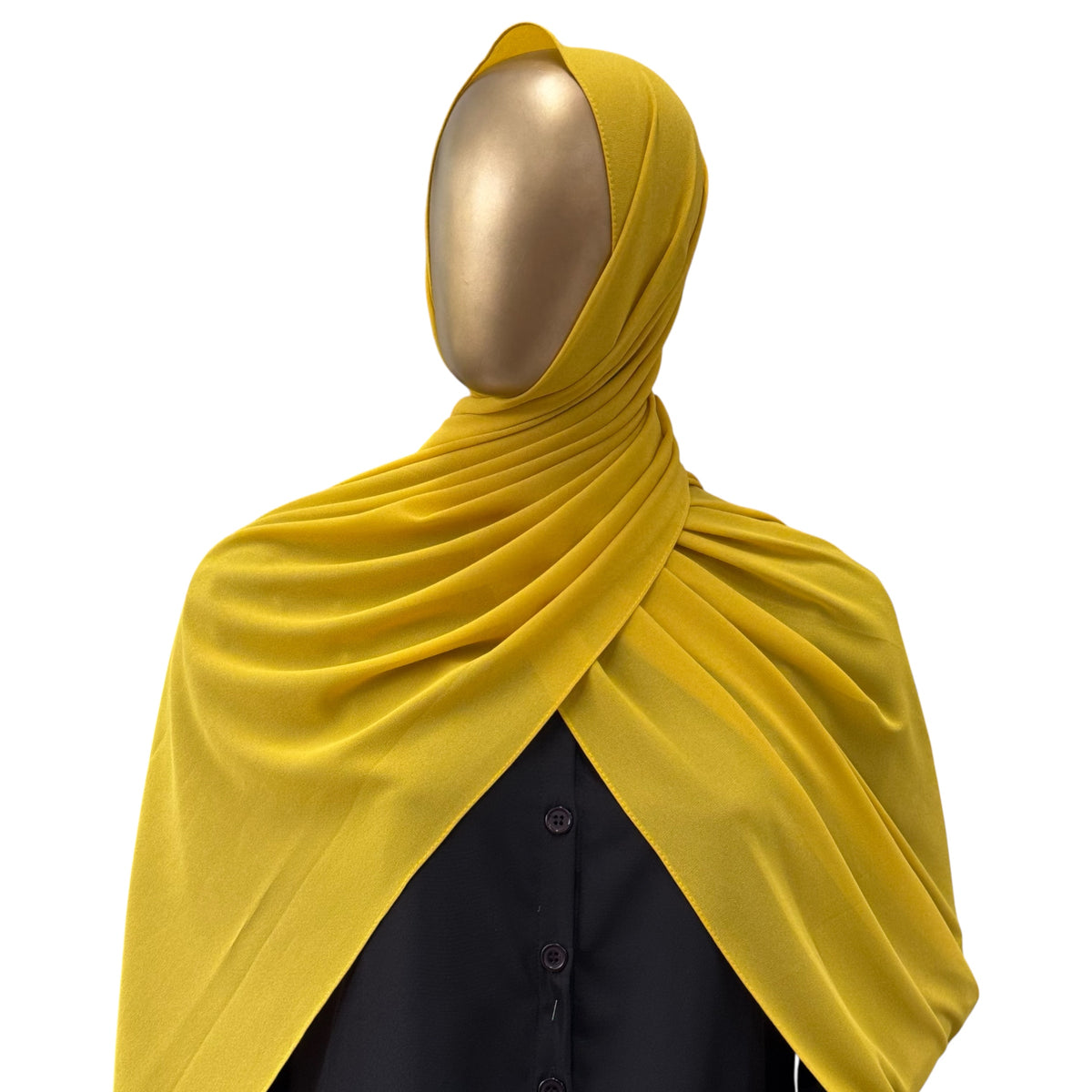 Malaysian Georgette hijab in camel color by RF Abayas, lightweight and elegant fabric, draped style shown in the image.