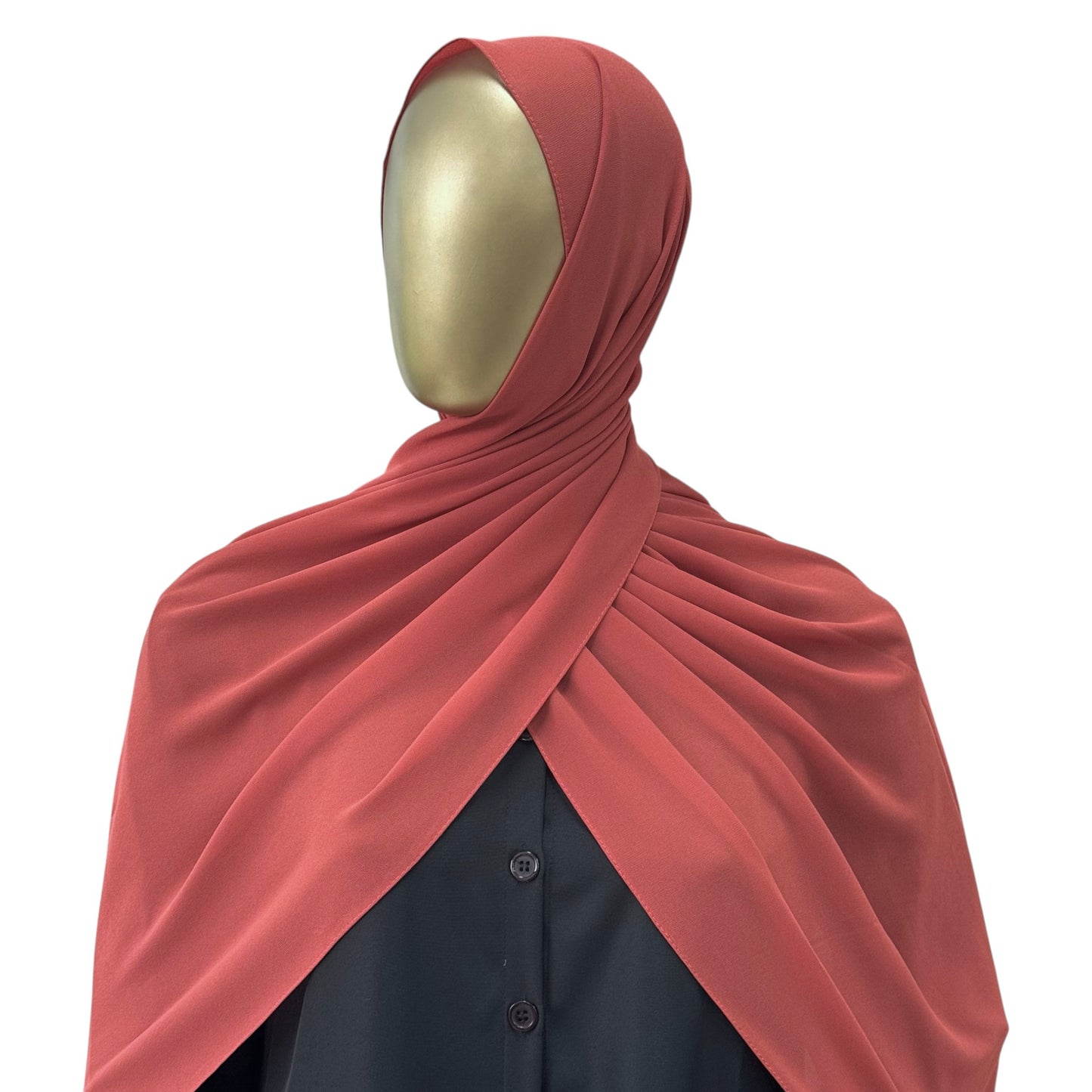 Malaysian Georgette ZR hijab in camel color by RF Abayas, lightweight and flowy fabric for elegant modest wear.