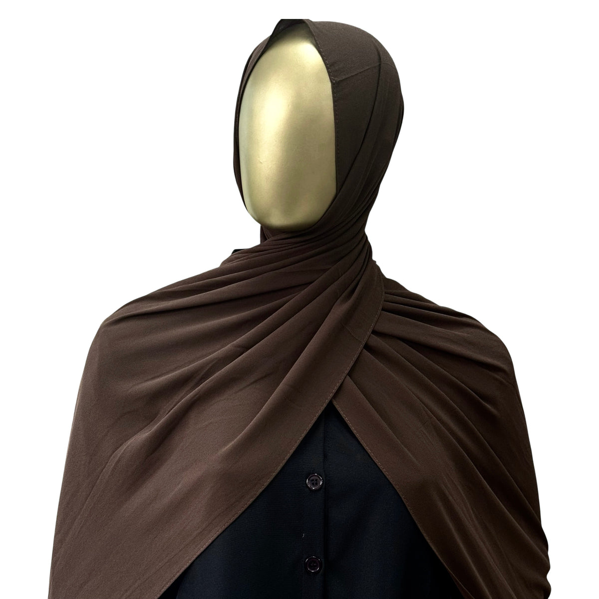 Malaysian Georgette ZR hijab in camel color by RF Abayas, lightweight and elegant Islamic head covering.