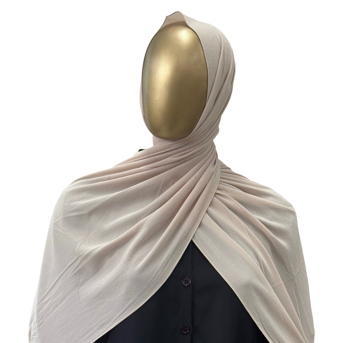Malaysian Georgette hijab in camel color by RF Abayas, showcasing soft, flowing fabric and elegant drape.