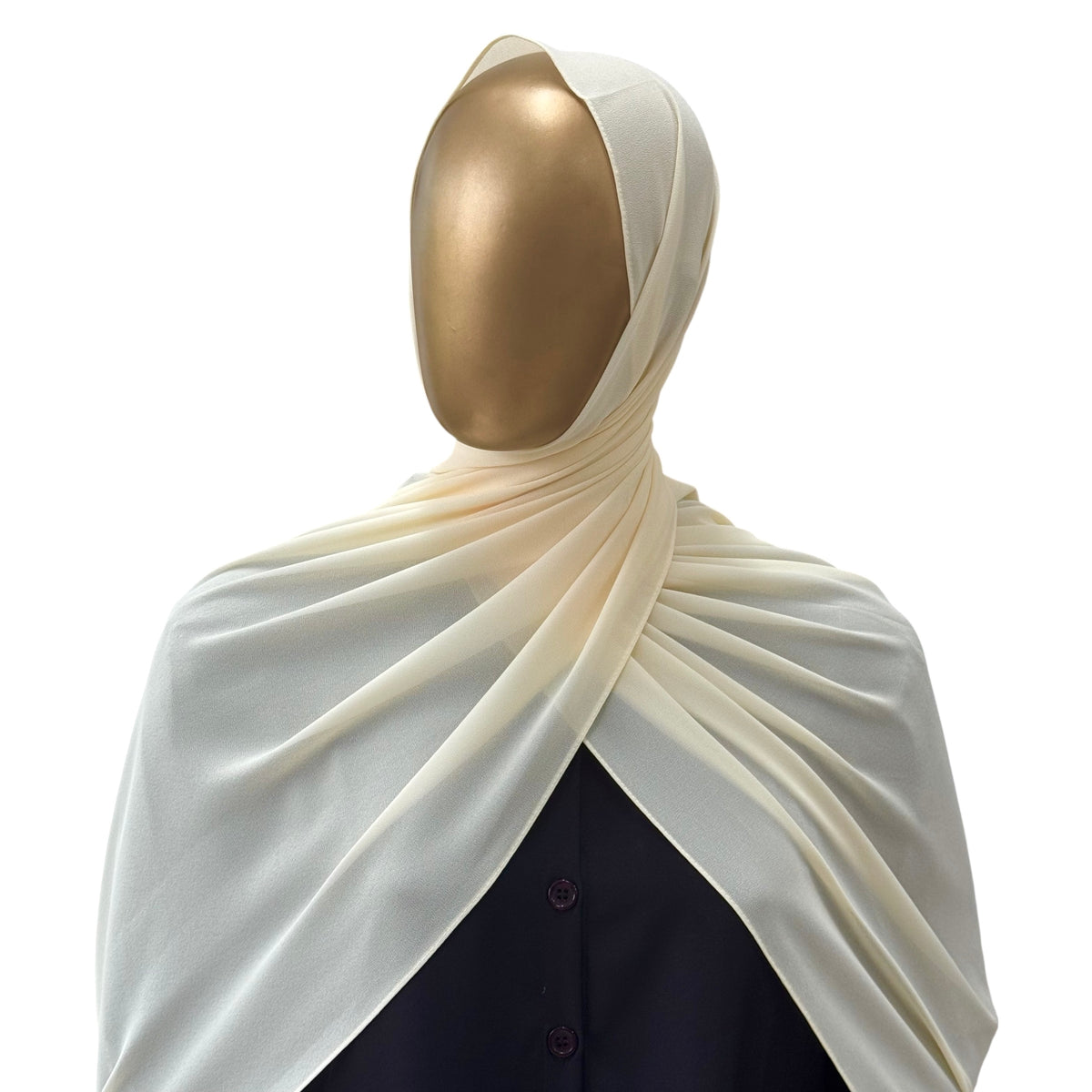 Malaysian Georgette hijab in camel color by RF Abayas, featuring lightweight, flowy fabric and elegant drape.