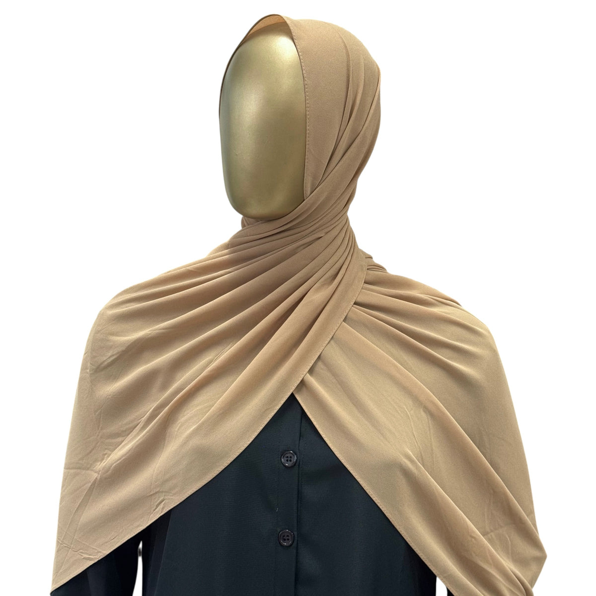 Malaysian Georgette hijab in camel color by RF Abayas, lightweight and elegant fabric perfect for modest fashion.