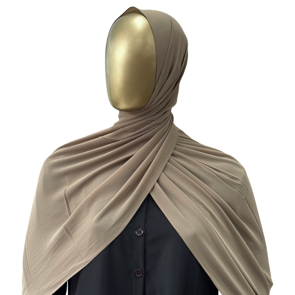 Malaysian Georgette hijab in camel color by RF Abayas, lightweight, flowing fabric perfect for modest fashion.