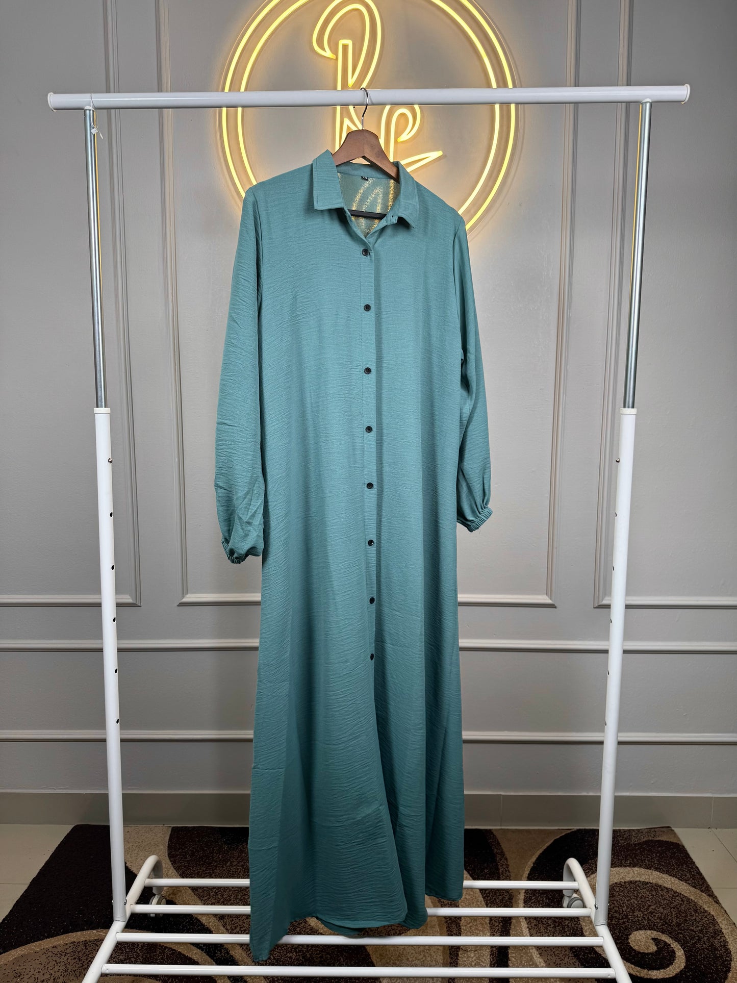 Maxi Dress in Imported CEY Crush Fabric – 56” Length - Teal - RF Abayas