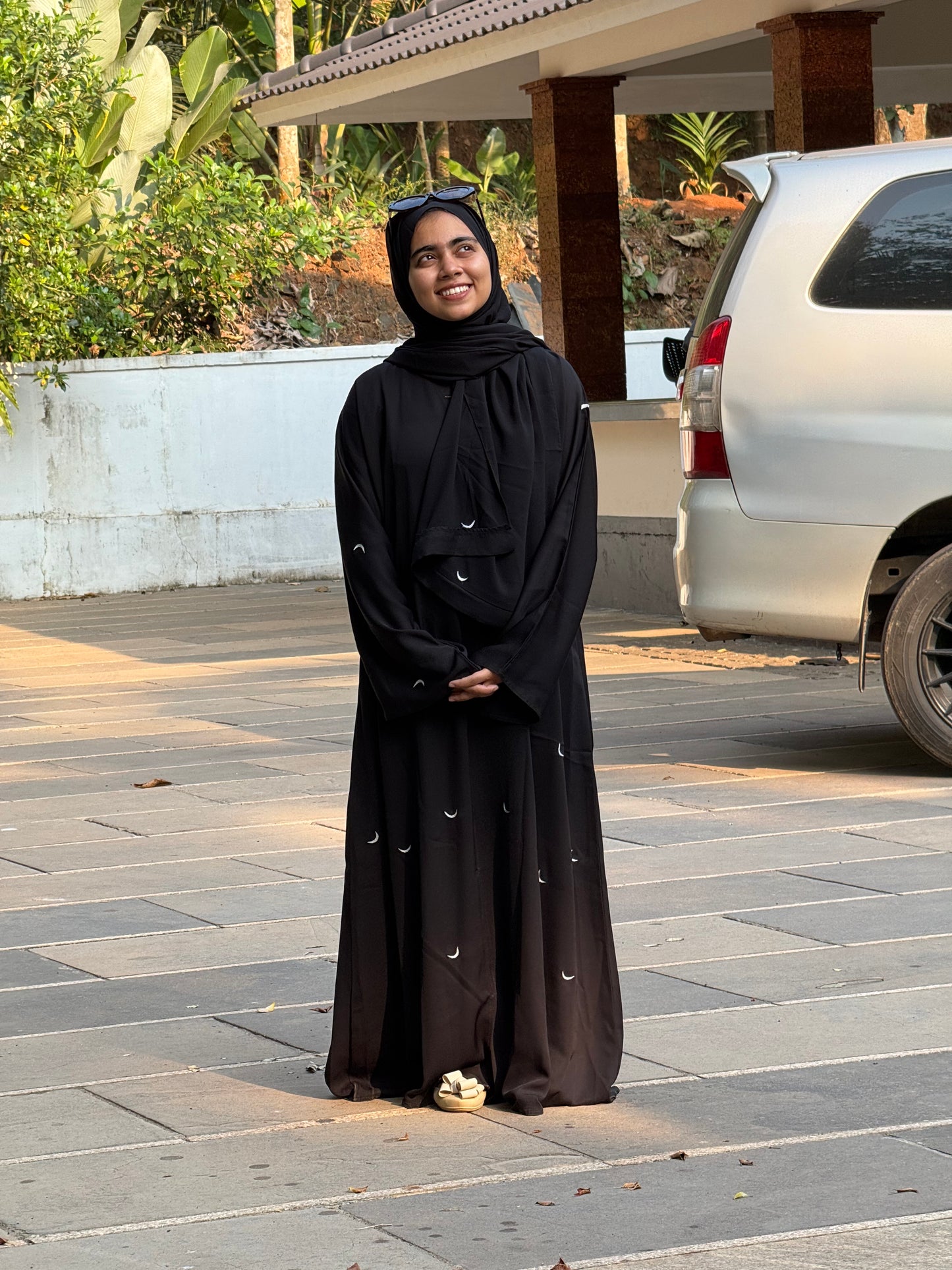 Moon Embroidery Abaya in Black Nida (Without Shawl ) - RF Abayas