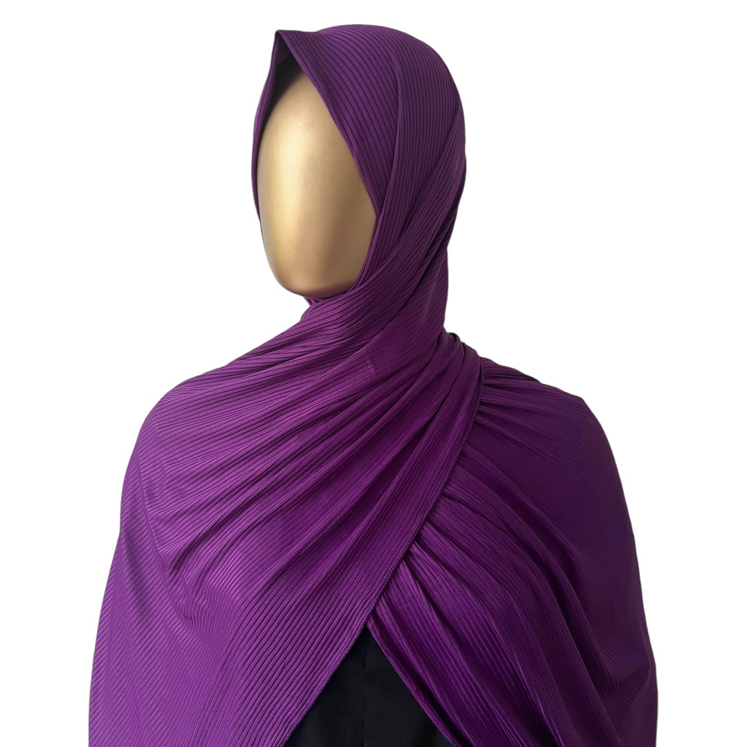 Violet RF Abayas premium ribbed jersey hijab displayed flat, showcasing soft, textured fabric with neat edges and drape.