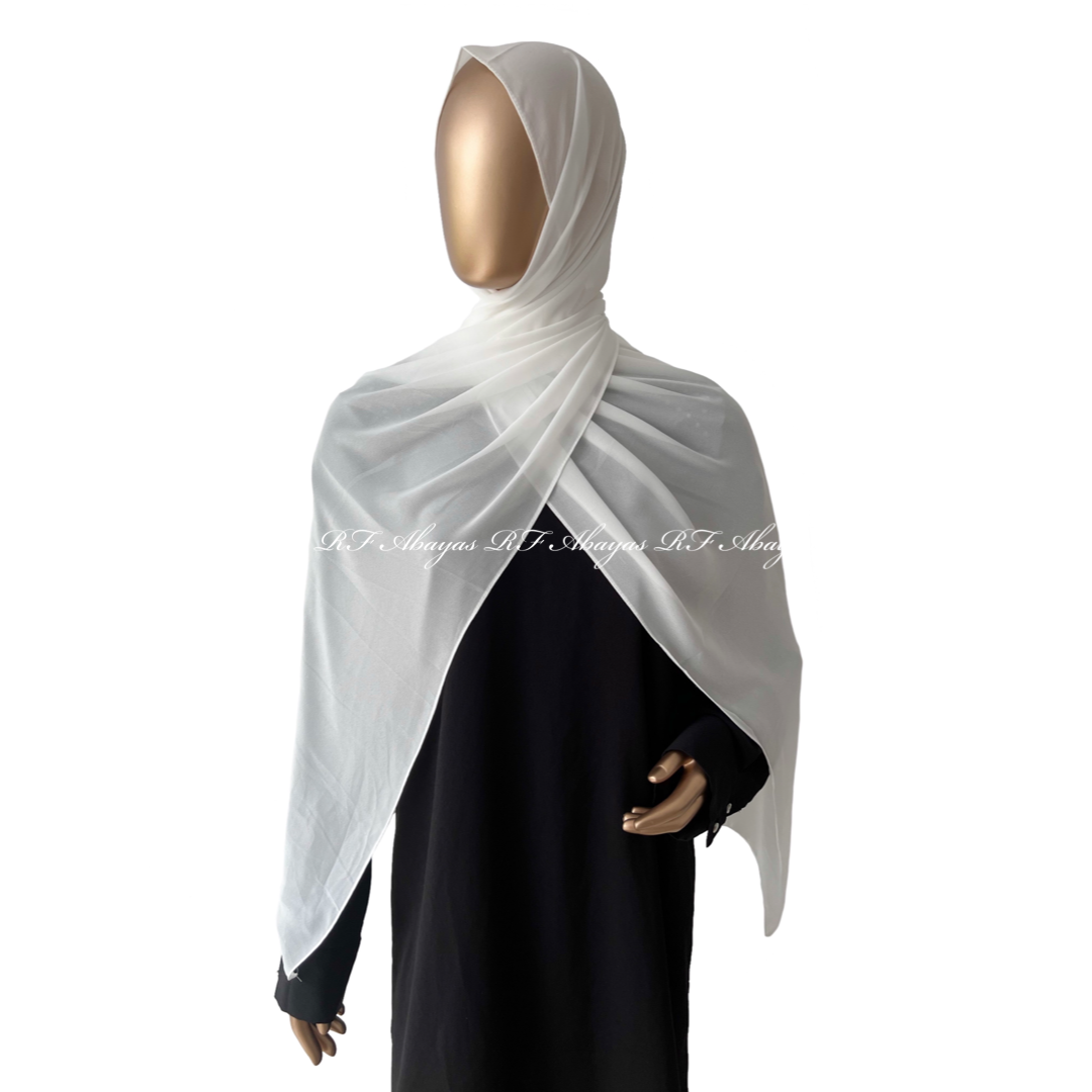 Slate-colored Malaysian Georgette hijab by RF Abayas featuring soft, flowing fabric and elegant drape.