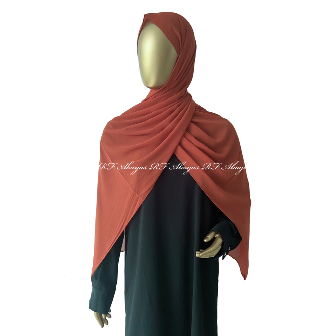 Slate hijab made from premium Malaysian georgette fabric by RF Abayas, showcasing elegant, lightweight Islamic head covering.