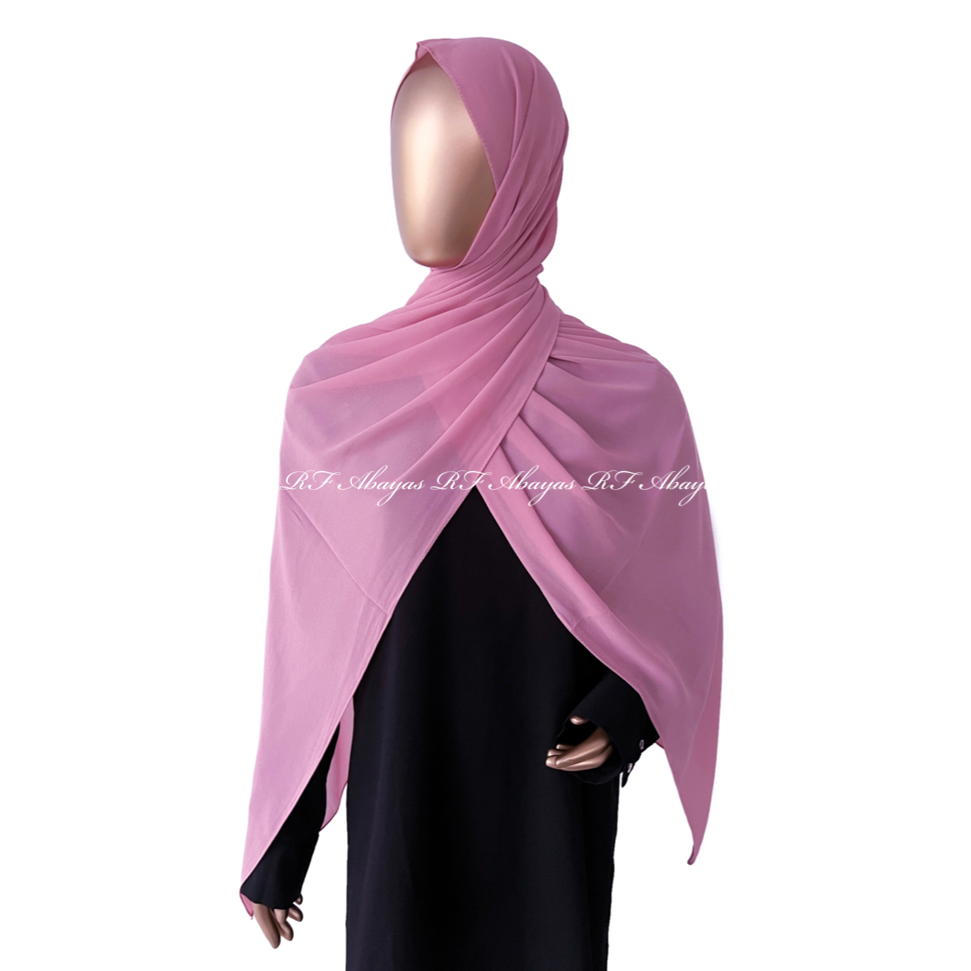 RF Abayas premium Malaysian Georgette hijab in slate color, showcasing its lightweight, elegant fabric and stylish drape.
