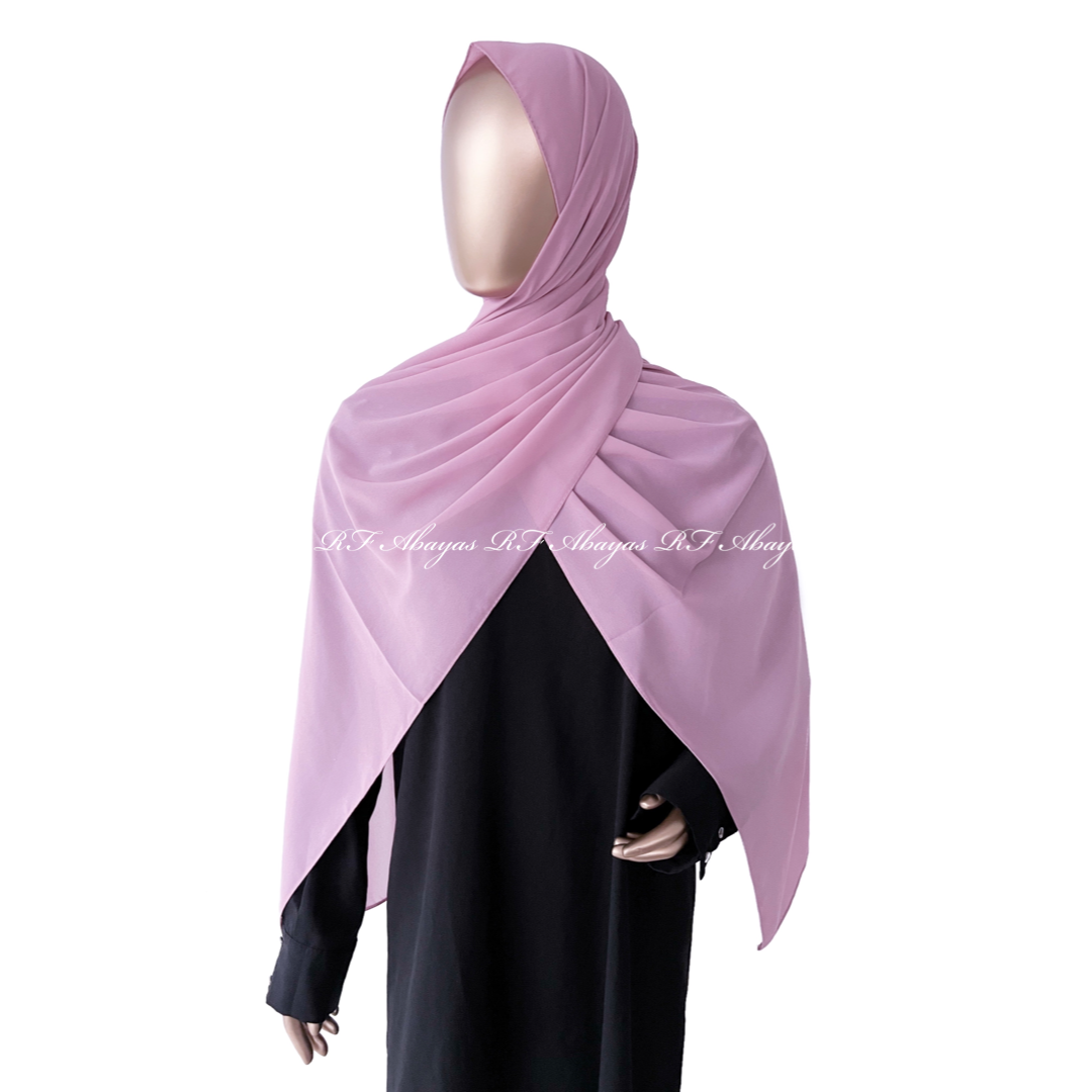 RF Abayas premium Malaysian Georgette hijab in slate color, showcasing soft, flowy fabric suitable for elegant modest fashion.
