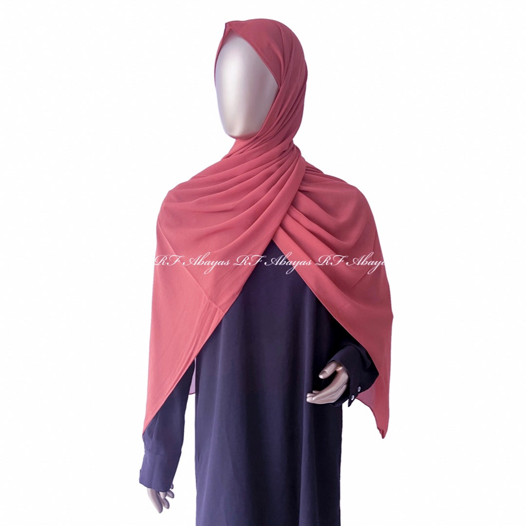 Slate-colored RF Abayas hijab made from premium Malaysian Georgette, showcasing lightweight, elegant fabric with a smooth drape.