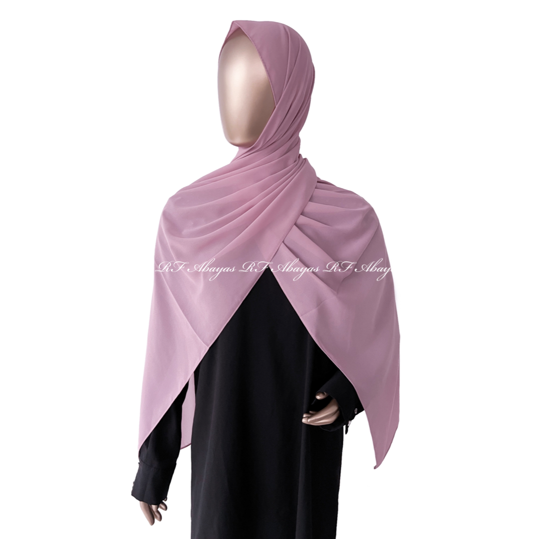 RF Abayas premium Malaysian Georgette hijab in slate color, showcasing soft, lightweight fabric with elegant drape.