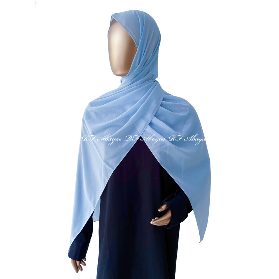 RF Abayas premium Malaysian Georgette hijab in slate color, lightweight and elegant fabric for stylish modest wear.