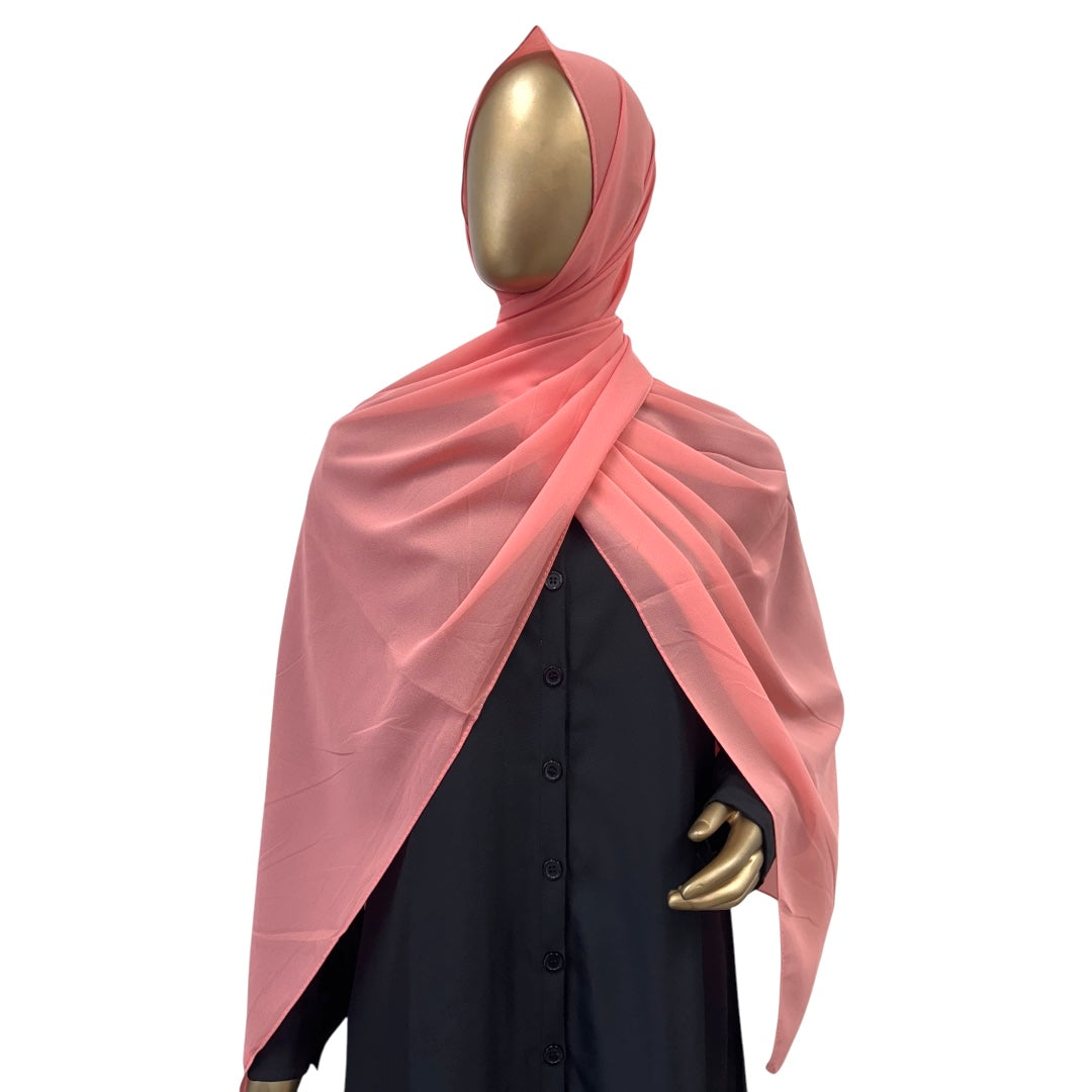 Slate-colored RF Abayas premium Malaysian Georgette hijab draped elegantly, showcasing lightweight, luxurious fabric.
