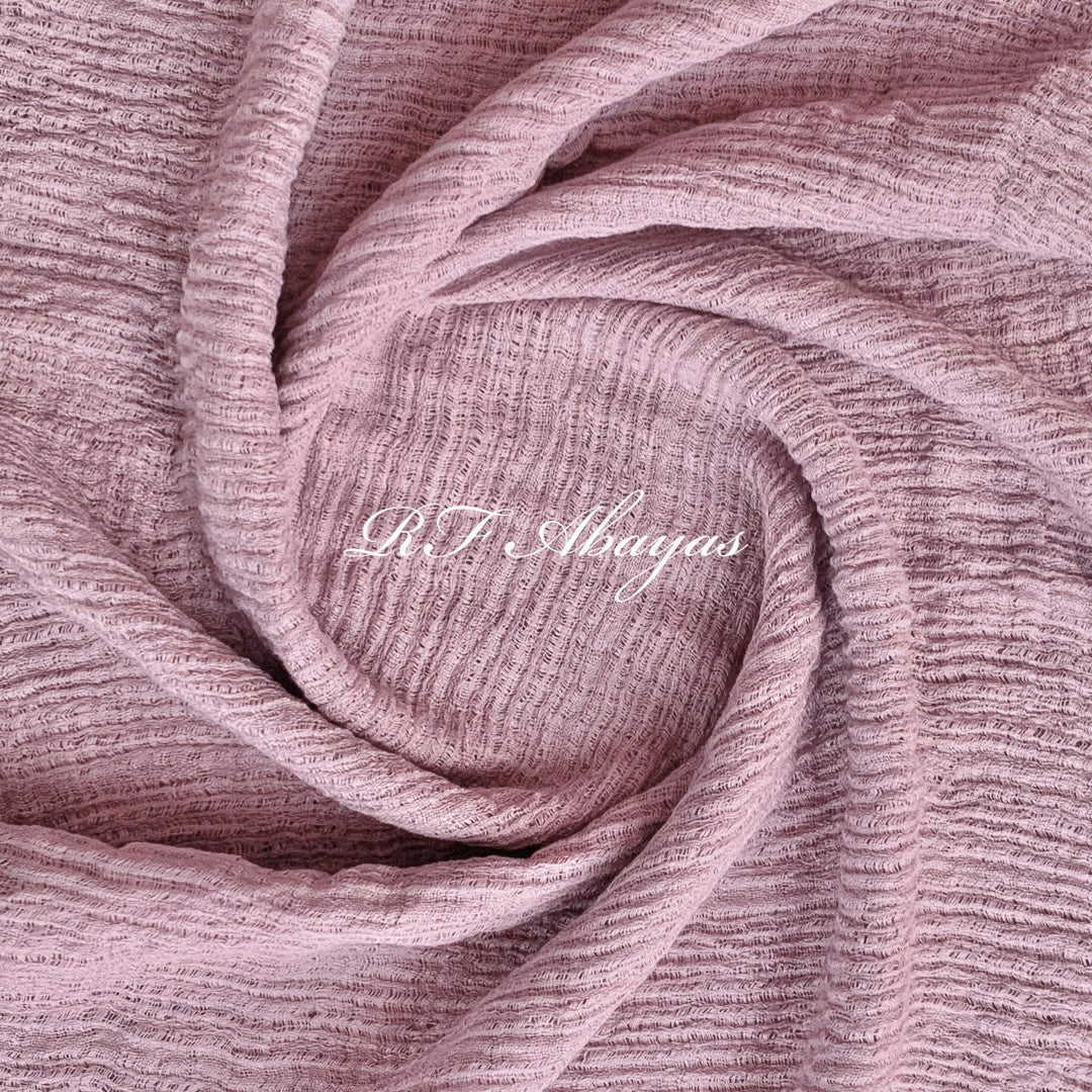 Heavy crinkled cotton hijab in maroon by RF Abayas, showcasing textured fabric and draped style.