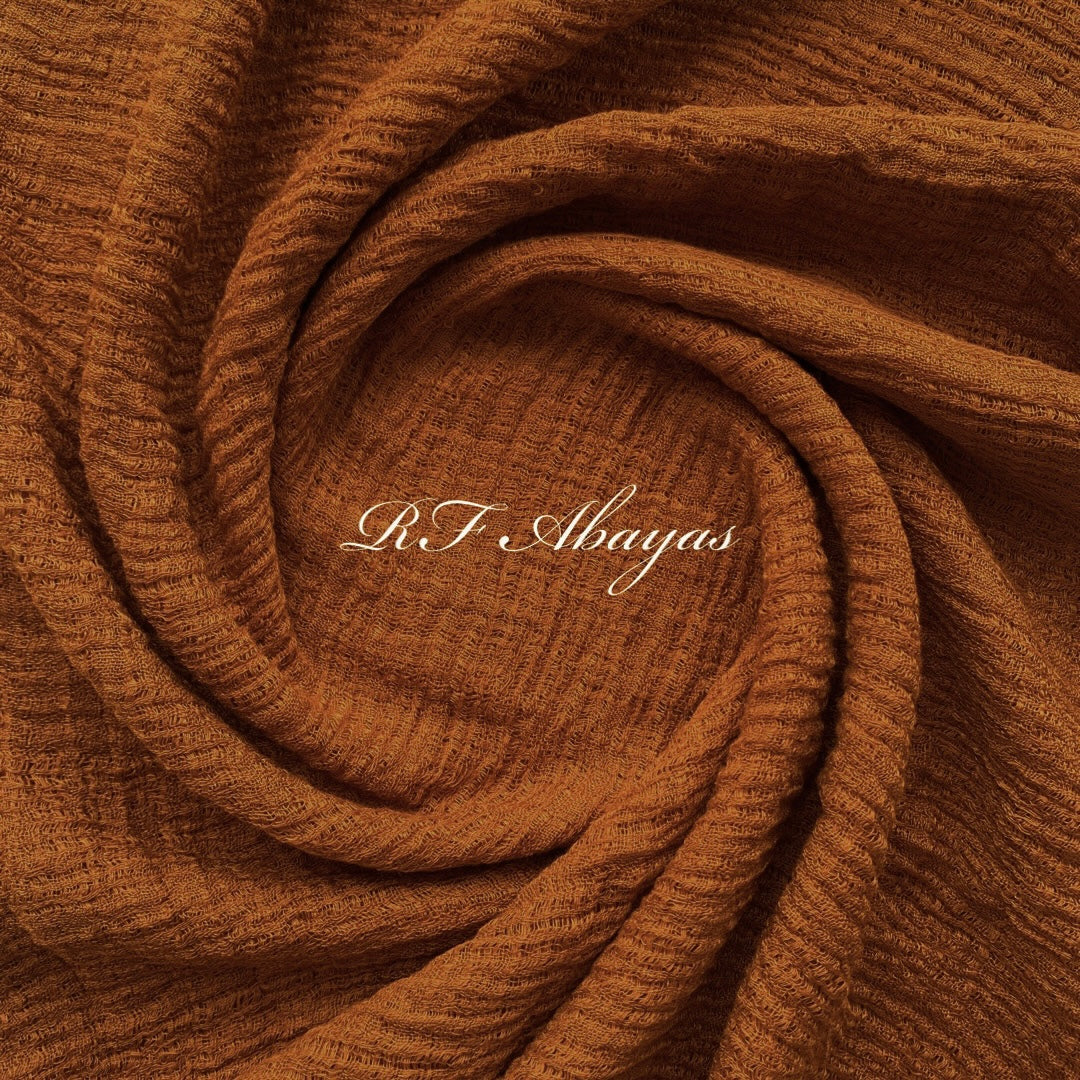 Heavy crinkled cotton hijab by RF Abayas featuring a textured, breathable fabric in a versatile style.