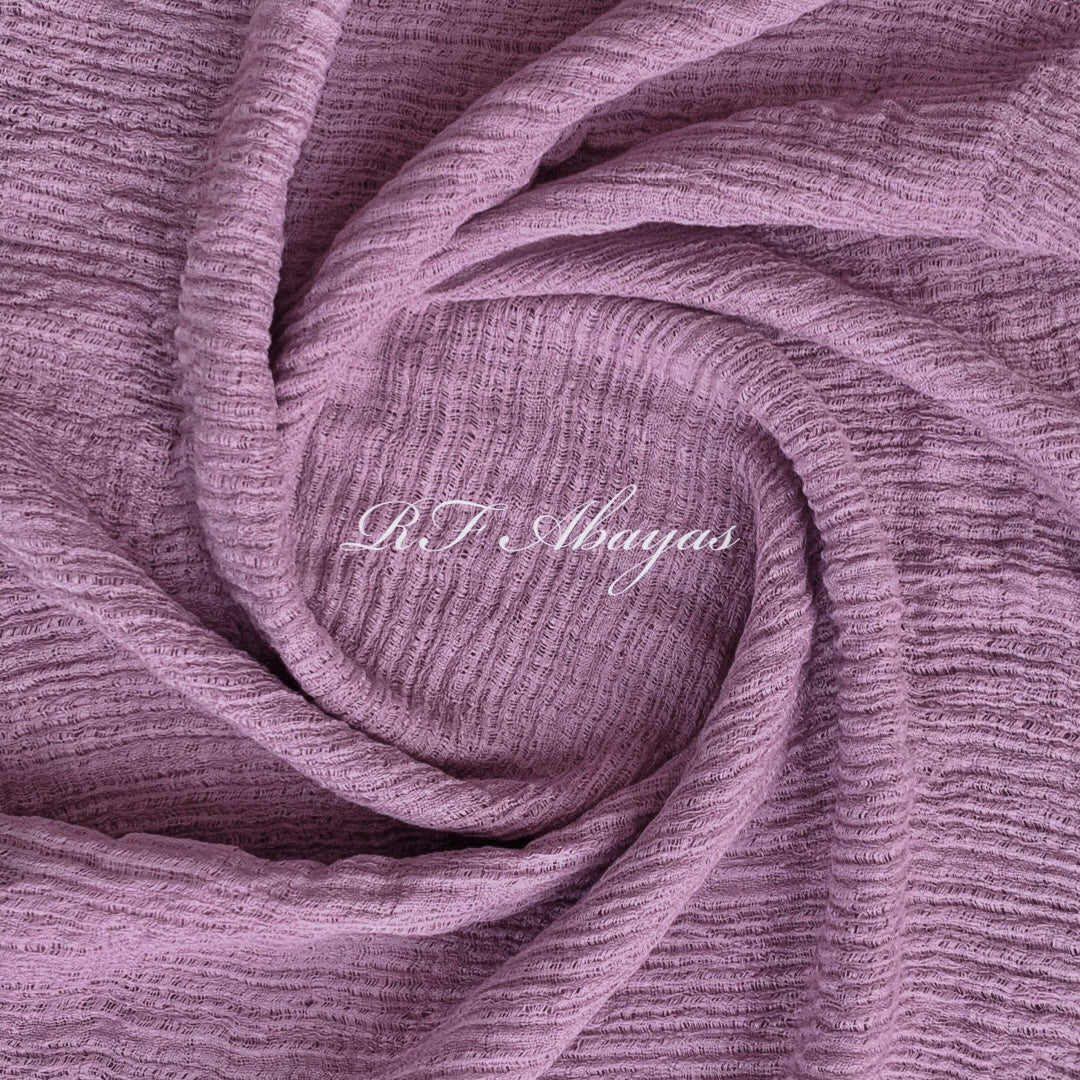 Heavy crinkled cotton hijab by RF Abayas in a rich maroon color, showcasing soft, textured fabric and elegant drape.